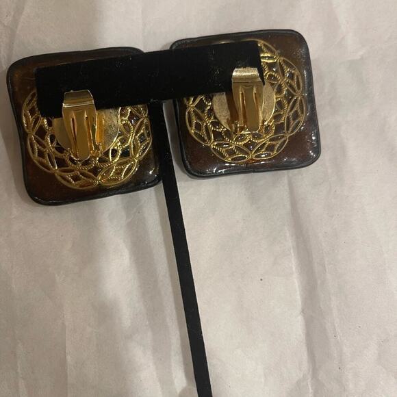 Earrings Jose BARRA Blk & Crystal earrings square clip light weight - Picture 3 of 3